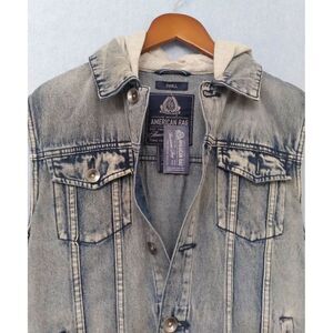 American Rag Denim Vest Hooded Sleeveless‎ Jean Jacket Acid Wash Small